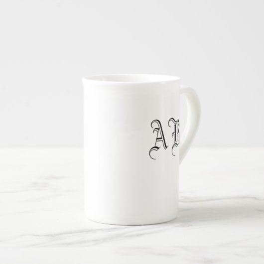 Uw tekst White Bone China mok monogram sjabloon (Voorkant rechts)