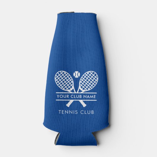 Uw Tennis Club Naam Team Spelers Blauw Custom Flesjeskoeler (Voorkant)