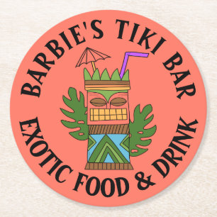 UW TIKI BAR Jouw naam Rondpapier toevoegen Onderze Ronde Kartonnen Onderzetter