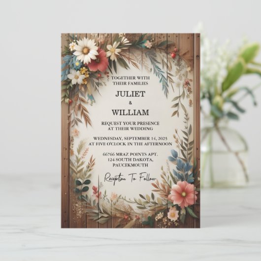 Uw Tuin Bloemen Lente Hout Boho Rustieke Bruiloft Kaart (Staand voorkant)