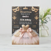 Uw Tutu Zwart Goud Chique Masquerade 50e Verjaarda Kaart (Staand voorkant)