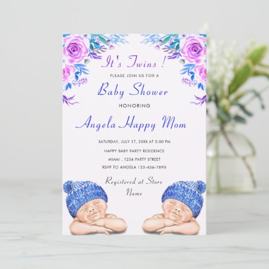 Uw Tweelingjongens Baby shower Uitnodiging (Staand voorkant)