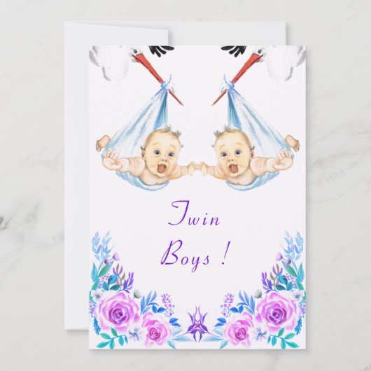 Uw Tweelingjongens Baby shower Uitnodiging (Achterkant)