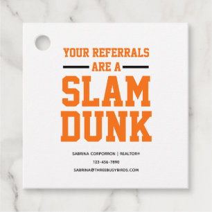 Uw verwijzingen zijn een slam dunk met contactdeta bedankjes labels