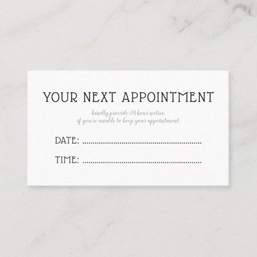 Uw volgende afspraak - Herinnering - Minimalistisc Afsprakenkaartje (Voorkant)