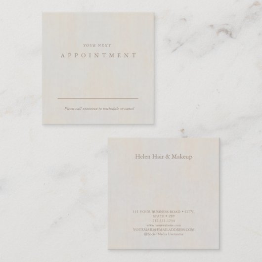 Uw volgende afspraak minimaal neutraal gestructure vierkante visitekaartje (Voorkant / Achterkant)