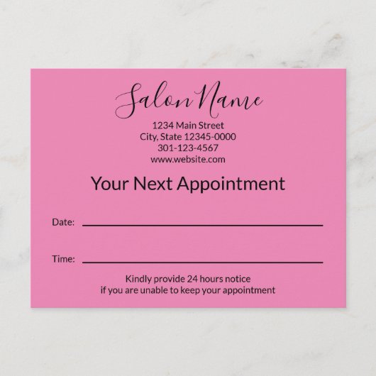 Uw volgende afspraak Schoonheidssalon Roze en Wit Briefkaart (Voorkant)