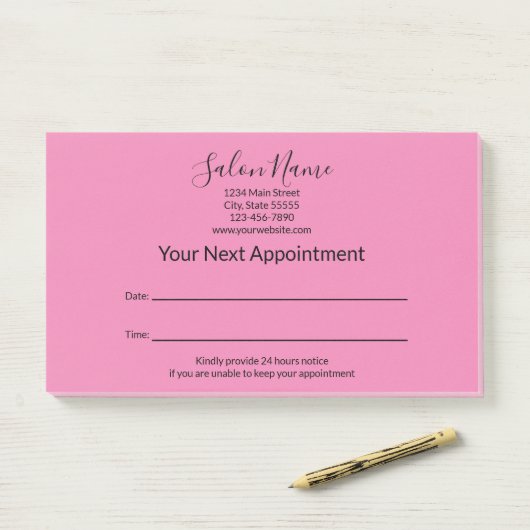 Uw volgende afspraak Schoonheidssalon Roze en Zwar Post-it® Notes (Op bureau)