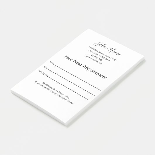 Uw volgende benoeming: Beauty Salon Black en White Post-it® Notes (Schuin)