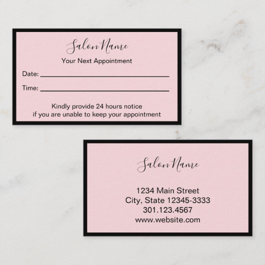 Uw volgende benoeming: Beauty Salon Bleek Pink Bla Afsprakenkaartje (Voorkant / Achterkant)