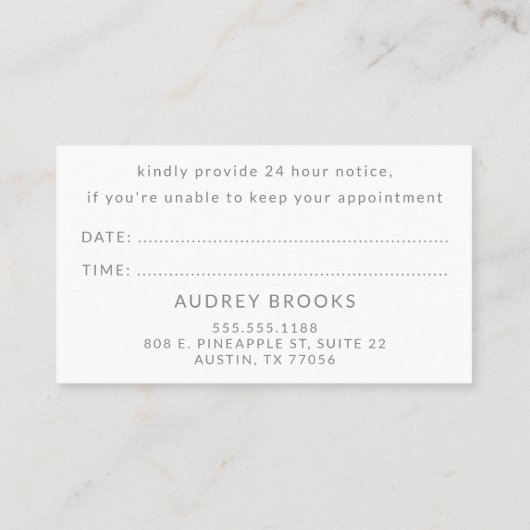 Uw volgende benoeming | Zwart-grijs | Minimaal Afsprakenkaartje (Achterkant)