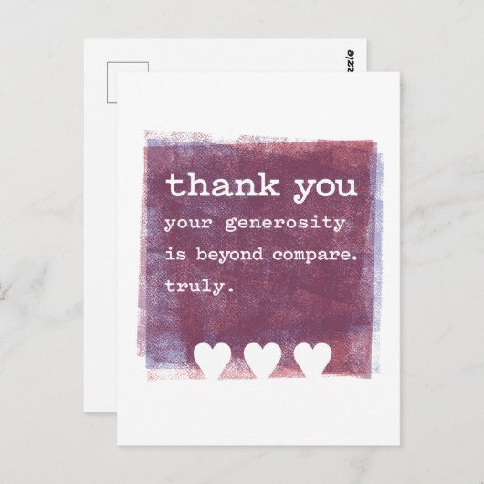 Uw vrijgevigheid is ongeëvenaard. Echt waar. Briefkaart (Voorkant / Achterkant)