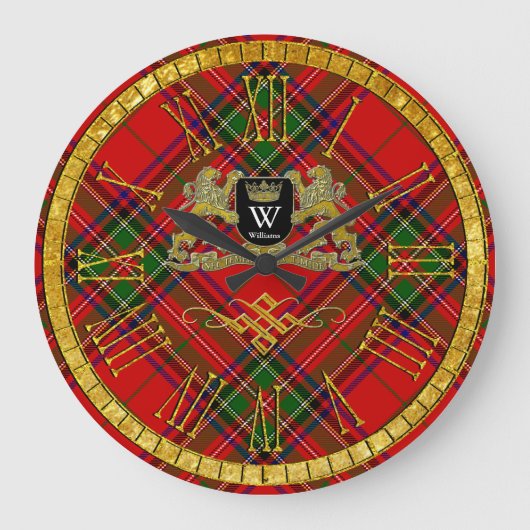 Uw wapenschild Monogram en Tartan Grote Klok (Voorkant)