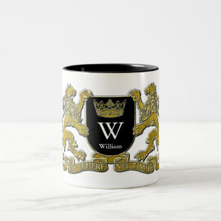 Uw wapenschild Uw monogram en naam Tweekleurige Koffiemok