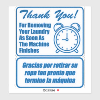 'Uw wasgoed verwijderen' Laundromat Blue Overlay Sticker