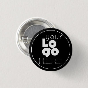 uw witte bedrijfs logo op eenvoudige zwarte spelru ronde button 3,2 cm