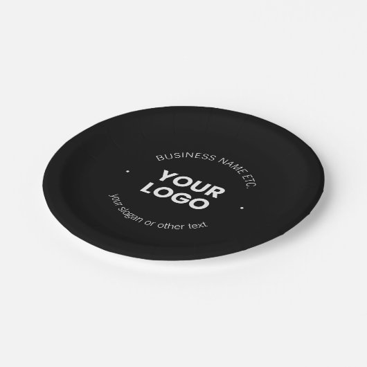 Uw zakelijke Logo & bewerkbare tekst | Zwart-wit Papieren Bordje (Gekanteld)