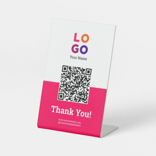 Uw zakelijke Logo Eenvoudige Magenta QR-code Reclamebord Met Voetstuk (Voorkant)