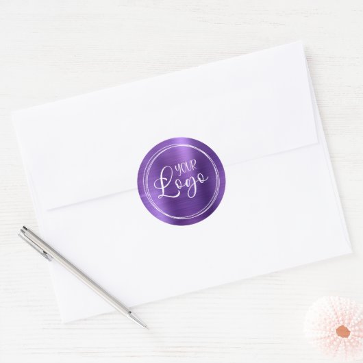 Uw zakelijke Logo hier Metallic Amethyst Ronde Sticker (Envelop)