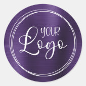 Uw zakelijke Logo hier Metallic Dark Violet Ronde Sticker (Voorkant)