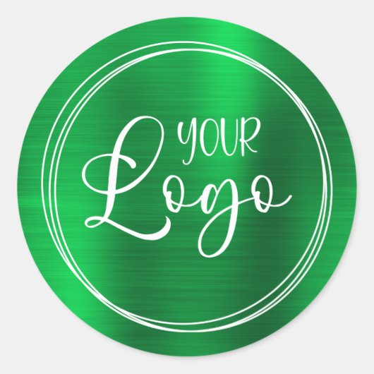 Uw zakelijke Logo hier Metallic Green Ronde Sticker (Voorkant)