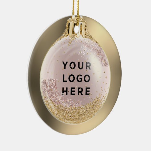 Uw zakelijke Logo met gouden kerstbal op maat Keramisch Ornament (Rechts)
