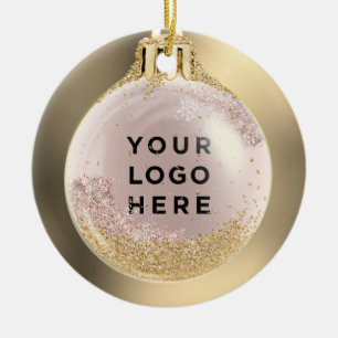 Uw zakelijke Logo met gouden kerstbal op maat Keramisch Ornament