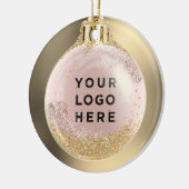 Uw zakelijke Logo met gouden kerstbal op maat Keramisch Ornament (Links)