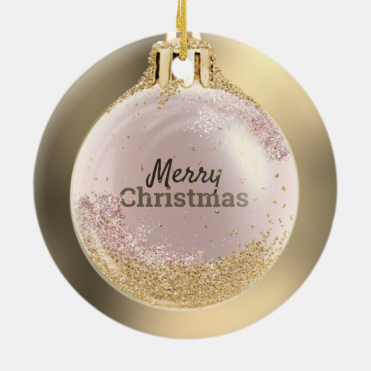 Uw zakelijke Logo met gouden kerstbal op maat Keramisch Ornament (Achterkant)