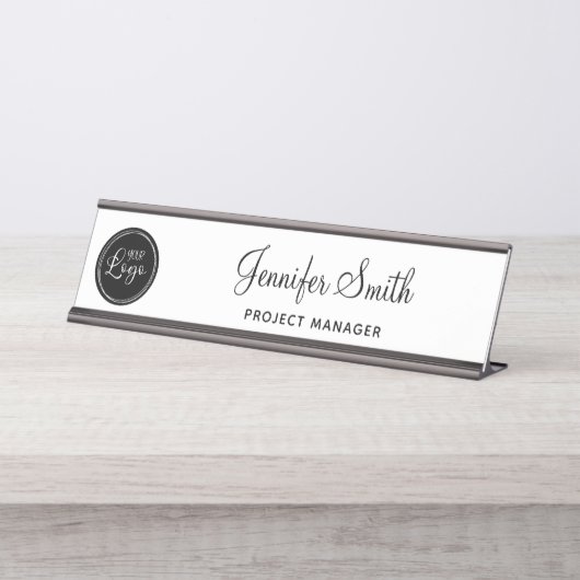 Uw zakelijke Logo op Black Circle Bureau Naambordje (Voorkant)