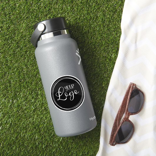 Uw zakelijke Logo op Black Circle Sticker (HydroFlask Insitu)