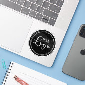 Uw zakelijke Logo op Black Circle Sticker (Laptop met iPhone)
