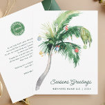 Uw zakelijke Logo Tropische Palmboom Kerstmis Notitiekaartje<br><div class="desc">Een modern stijlvol wenskaart met een modern en handgeschreven script met een versierde palmboom. Pas deze kaart eenvoudig aan door op de knop "Aanpassen" te klikken. Of je nu dankbaarheid uitspreekt, de beste wensen uitbreidt of gewoon de sfeer van het seizoen deelt, onze Custom Palm Tree Business Christmas Greetings Kaart...</div>