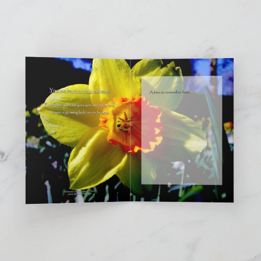 Uw zoon verlaat een gat in onze harten, sympathie kaart (Binnen)