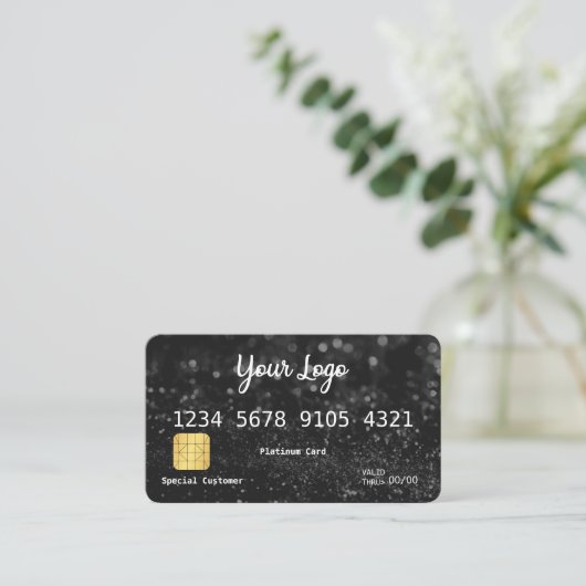 Uw zwarte, glitter-look-creditcard voor uw Logo Visitekaartje (Staand voorkant)