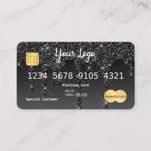 Uw zwarte Logo-drip glitter-look-creditcard Visitekaartje (Voorkant)