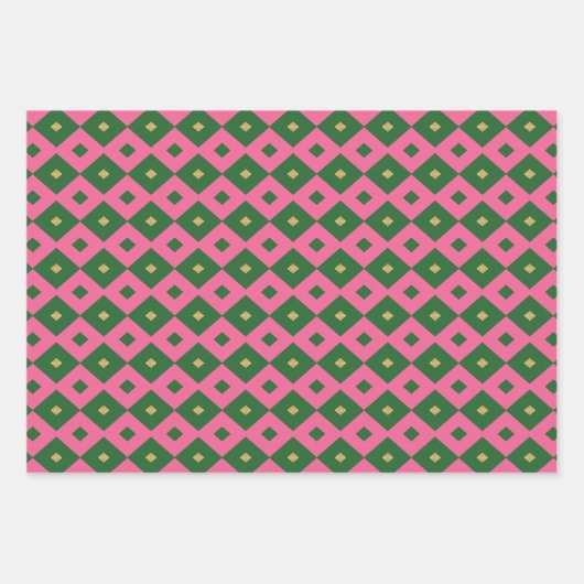 Uwe Hoogheid Elegant Motief Roze & Groen Inpakpapier Vel (Voorkant)