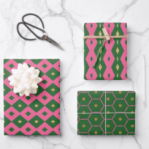 Uwe Hoogheid Elegant Motief Roze & Groen Inpakpapier Vel