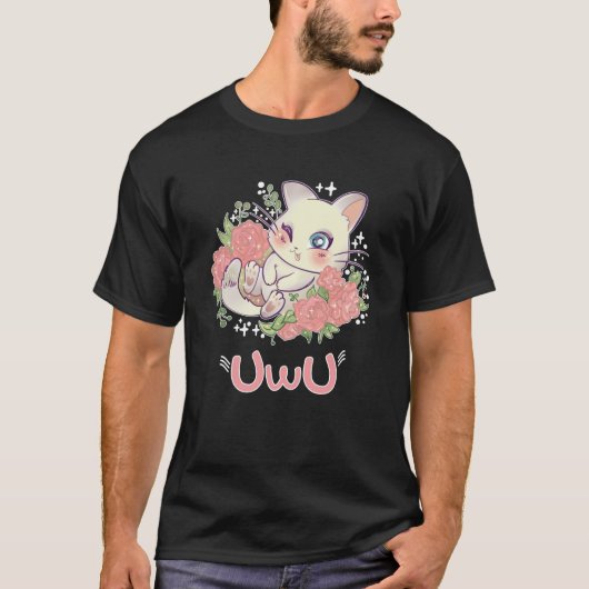 Uwu Cat Kwaii Cute Japan Anime T-shirt (Voorkant)