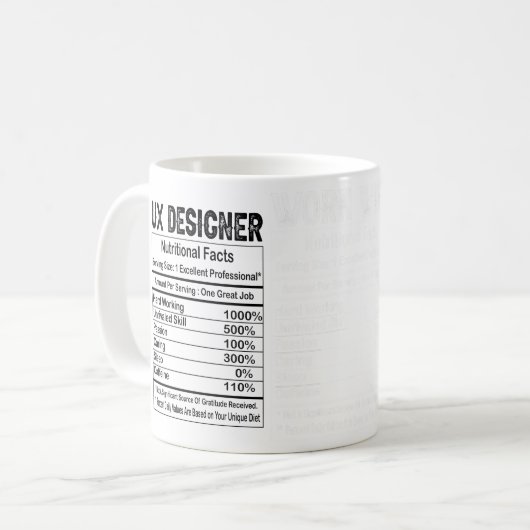 UX Designer Nutrition Facts 11 oz Coffee Mug Koffiemok (Voorkant links)
