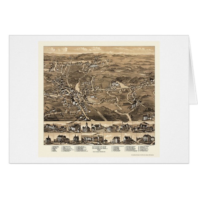 Uxbridge, MA Panoramic Map - 1880 (Voorkant Horizontaal)