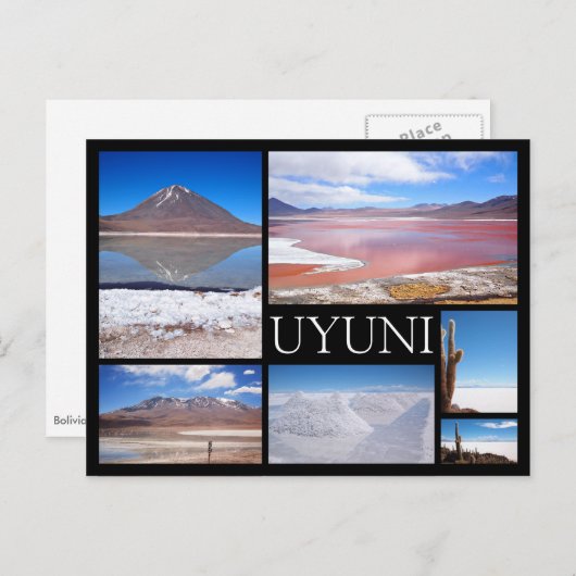 Uyuni meerdere afbeeldingen collage zwarte tekst b briefkaart (Voorkant / Achterkant)