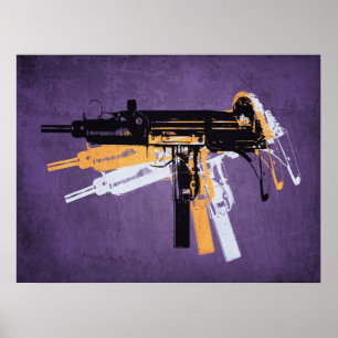 Uzi Sub Machine Pistool op Paars Poster