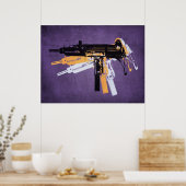 Uzi Sub Machine Pistool op Paars Poster (Keuken)
