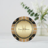 V1 Art Deco Gold Glitter Round Weddenation Kaart (Staand voorkant)