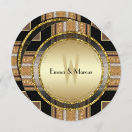 V1 Art Deco Gold Glitter Round Weddenation Kaart