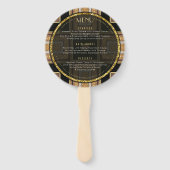 V1 Art Deco Gold Round Wedding Menu Kaart Handwaaier (Voorkant)