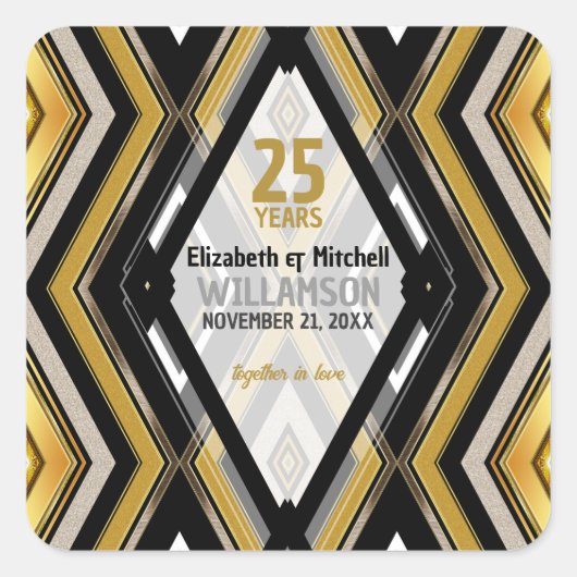 v1 Zwart+Goud Moderne Art Deco Glamour Vierkante Sticker (Voorkant)