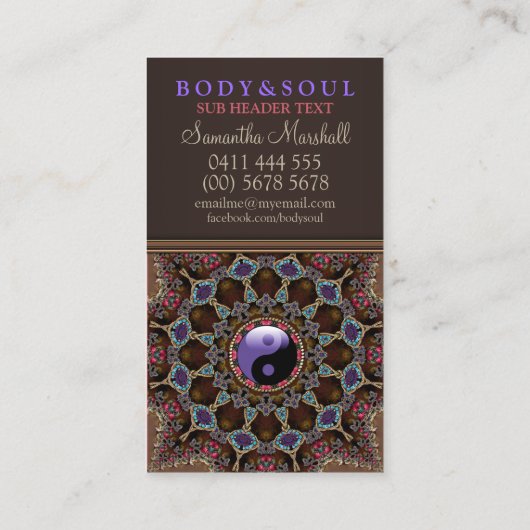 V2: Alternatief Oosterse YinYang New age Visitekaartje (Achterkant)