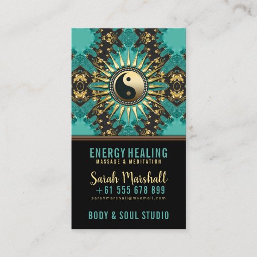 V2 Blauwgroen Gold Eastern Sparkle Yin Yang Visitekaartje (Voorkant)